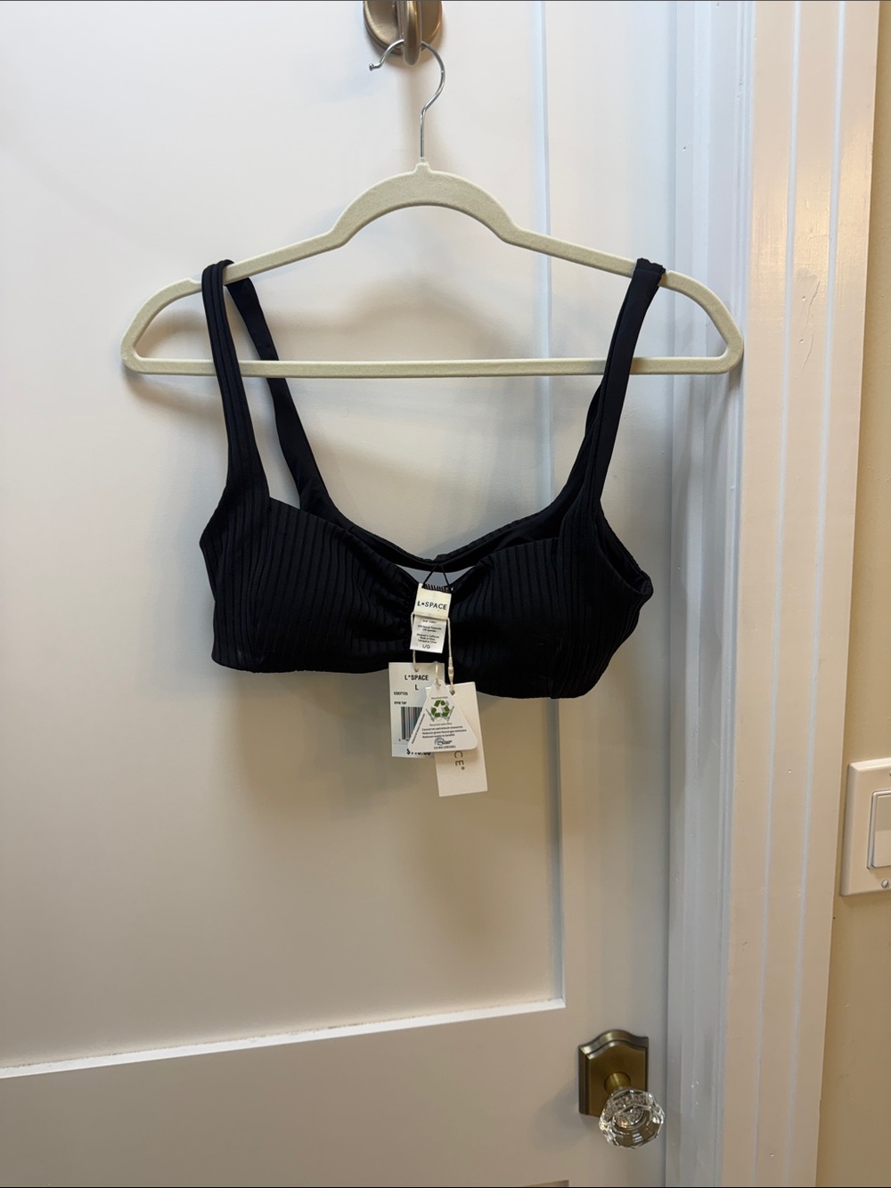 l*space Black Ribbed Bralette with Adjustable Straps